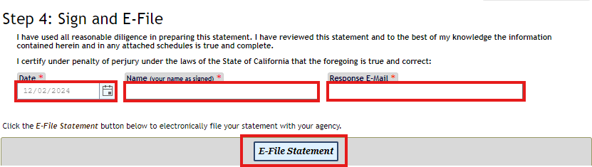  Submission screen screenshot with all fields highlighted in red
