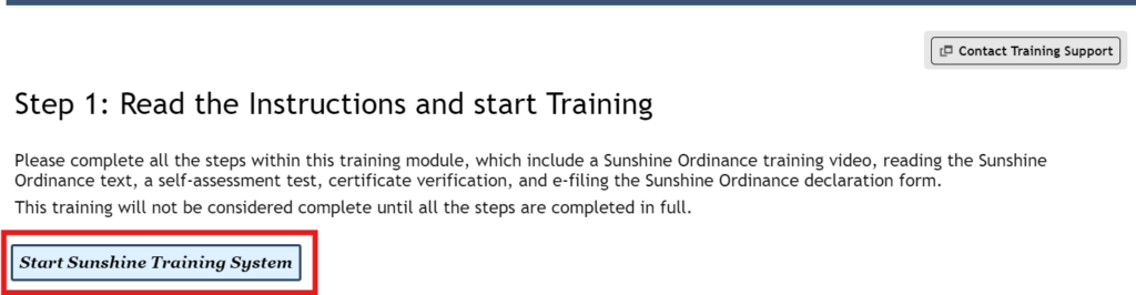 Screenshot of Sunshine Training start button
