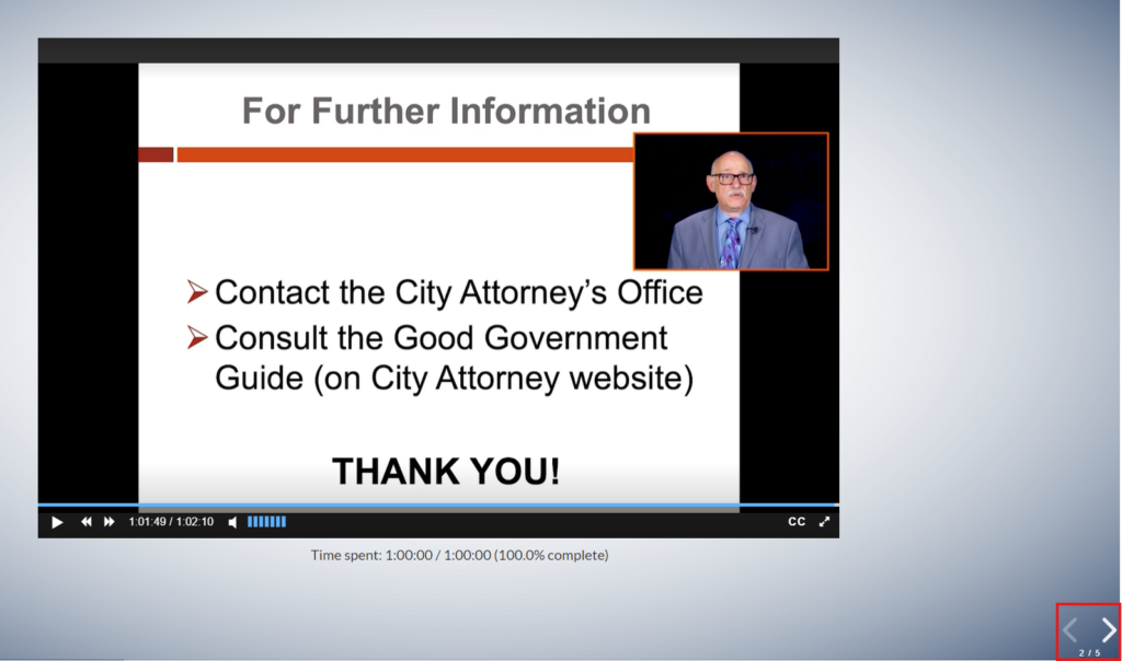  Screenshot displaying red highlighted right arrow and the last slide of the video.
