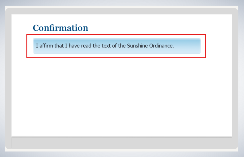 Screenshot of Confirmation of button of Sunshine Ordinance training 
