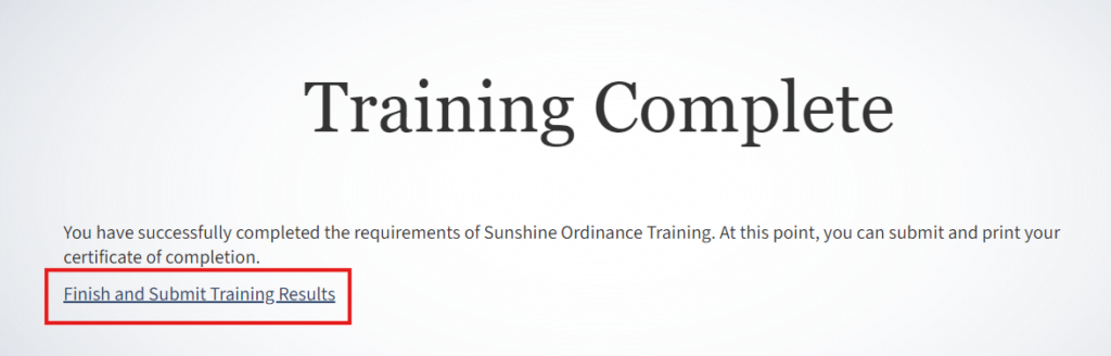 Screenshot of finish and submit training results slide
